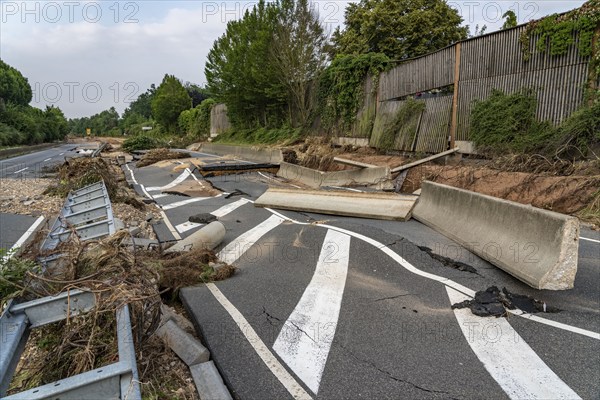 Flood on the Erft, here the federal road B265 destroyed by the water, Erftstadt, North