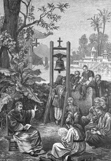 A Catholic missionary in China, Historical, digitally restored reproduction from a 19th century