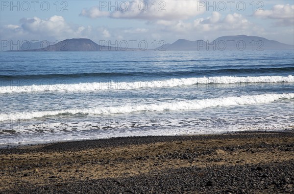 Atlantic Ocean coast beach and waves, Caleta de Famara, Lanzarote, Canary islands, Spain, Europe