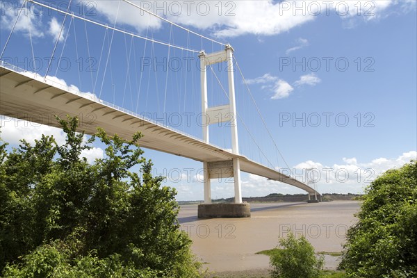The old 1960s Severn bridge crossing between Beachley and Aust, Gloucestershire, England, UK