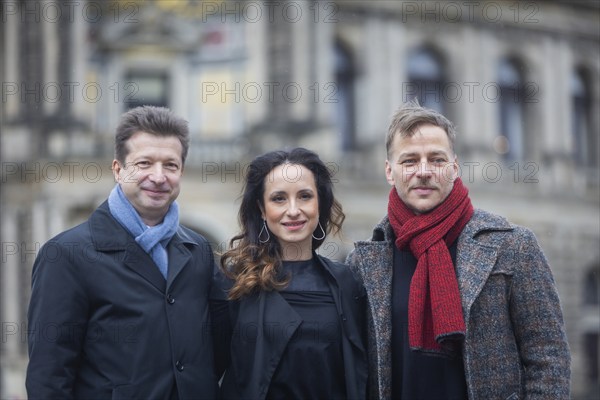 Stephanie Stumph and Tom Wlaschiha and Wolf-Dieter Jacobi, Chairman of the Semper Opera Ball e.V. -