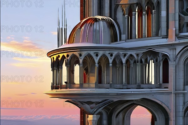 KI generated architectural structure melding computer aided design illustrations with genuine