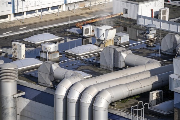 Ventilation system on a commercial building, exhaust air, draught, air conditioning technology
