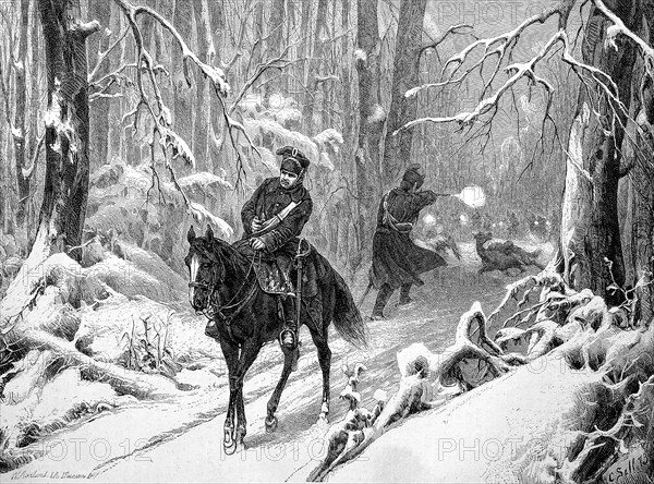Scene from the winter campaign of 1870, Historical, digitally restored reproduction from a 19th