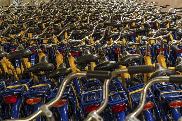 Bicycles at the OV-Fiets rental station, at Utrecht Central Station, hundreds of rental bikes