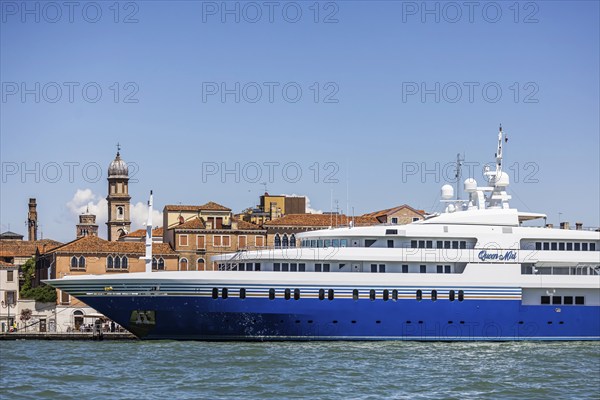 Exclusive private yachts moored on the Canale della Giudecca off Venice, Venice, Italy, Europe