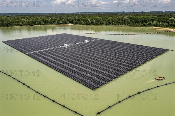 Germany's largest floating solar power plant on the Silbersee III, a quarry pond no longer used for