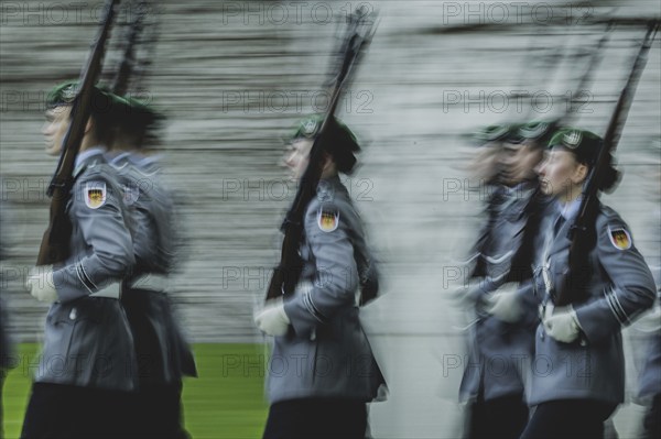 Army soldiers of the guard battalion, photographed during a reception with military honours at the