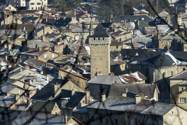 Malzieu-ville labelled Les Plus Beaux Villages de France, The belfry (tour de l'horloge) .
