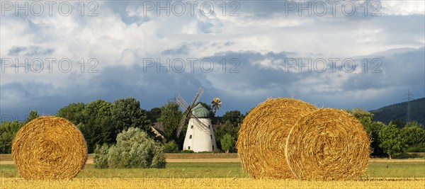 Historic windmill with straw bales Tündern Hameln Germany