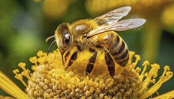 Animals, Symbol, Bee, Honey bee with pollen on its body, Apis mellifera, AI-generated, AI generated