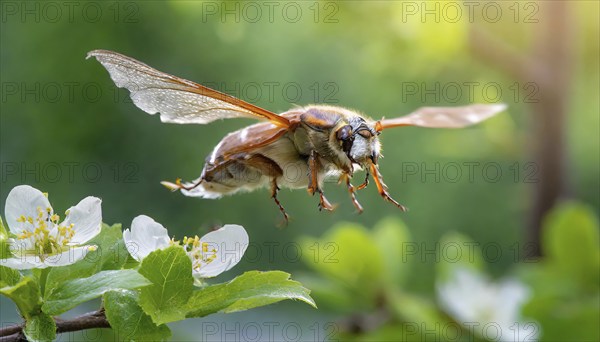 Animals, symbol, close-up of a cockchafer in flight, Melolontha melolontha, AI-generated, AI