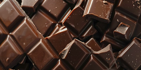 Close up of broken chocolate bar. Broken up white chocolate bars, AI generated