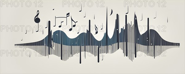 Illustration of abstract audio frequency sound wave lines, AI generated