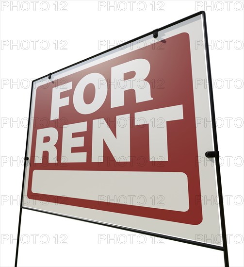Left facing for rent real estate yard sign isolated on a white background
