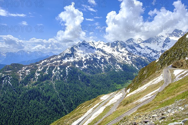 Mountain landscape with serpentines on the Timmelsjoch, South Tyrol, Italy, Europe