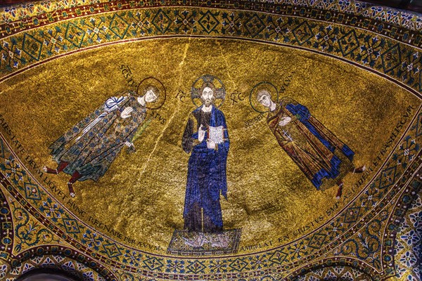 Blessing of Christ, flanked by the martyrs Giusto and Servolo, 12th century, Byzantine mosaic, left