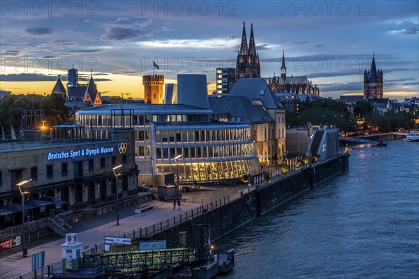 Skyline with Cologne Cathedral, Groß St. Martin Catholic Church, Chocolate Museum, German Sports