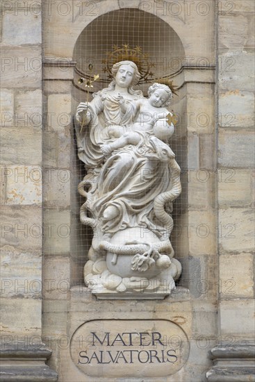 Statue of Maria immaculata, in a niche of St Martin's Church, Bamberg, Upper Franconia, Bavaria,