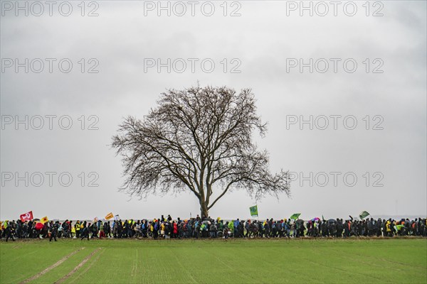 Demonstration against the demolition of the lignite village of Lützerath, from the village of