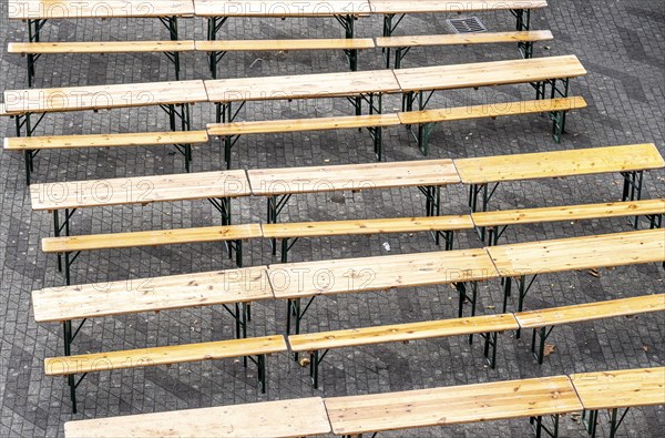 Beer benches, tables, beer tent set, empty