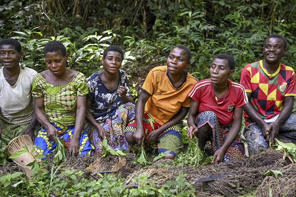 Pygmies of the Baka or BaAka people swear to hunt, hunting magic, net hunting, Dzanga-Sangha