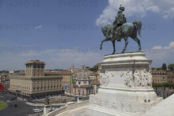 View from the Monumento Vittorio Emanuele II, Piazza Venezia, of the equestrian statue of Vittorio