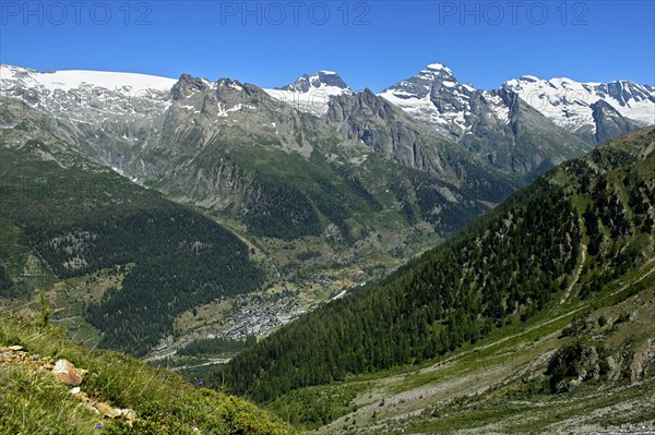 View of the Lötschental, the village of Blatten on the valley floor, Lötschental, Valais,