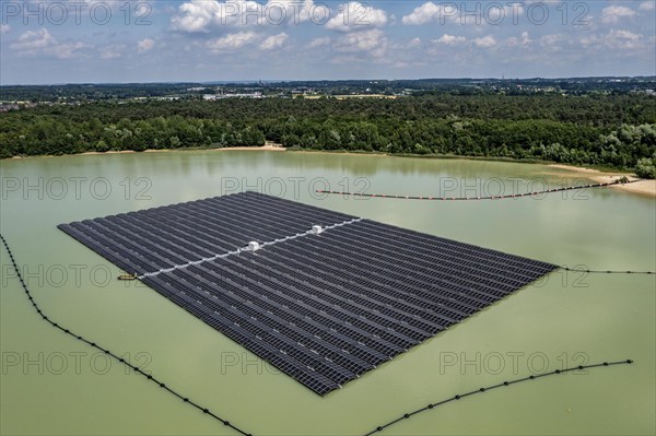 Germany's largest floating solar power plant on the Silbersee III, a quarry pond no longer used for