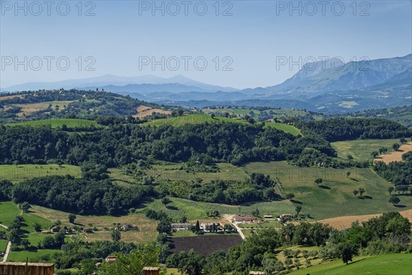 Landscape near San Ginesio in the Marche region with the mountains of the Monti Sibillini National