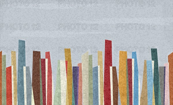 Modern city skyline abstract mosaic background, seamless horizontal repeating pattern