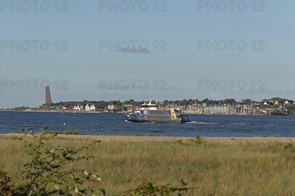 Fjord ferry, naval memorial, Laboe, front beach, Friedrichsort, Kiel, Schleswig-Holstein, Germany,
