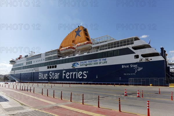 Ferry to the island of Delos of the Blue Star Line, ferry harbour Piraeus, Athens, Attica, Greece,