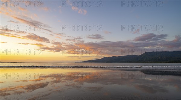 Evening mood, low tide on the beach, Marino Ballena National Park, Puntarenas Province, Osa, Costa