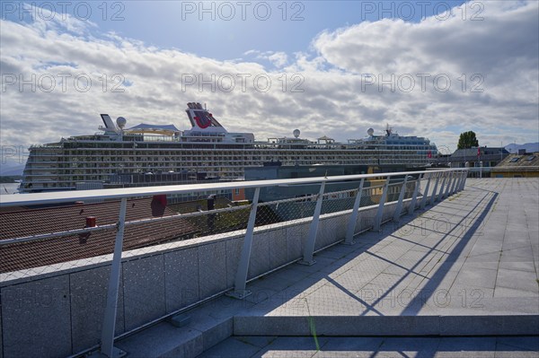 View from the event terrace More og Romsdal Art Centre to cruise ship, Mein Schiff 6, in the