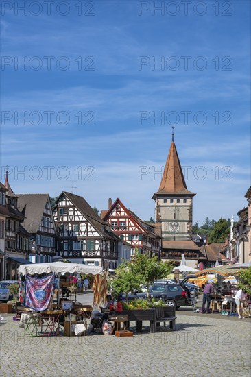 The market square with the Obertorturm, Haigeracher Tor, historic town tower and landmark in the