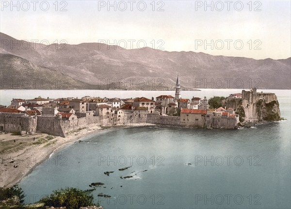 Budua, today Budva, general view, Dalmatia, now Montenegro, Austro-Hungary, digitally restored