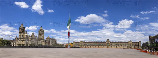 Mexico City Central Zocalo Constitution Plaza and landmark Metropolitan Cathedral near Presidential