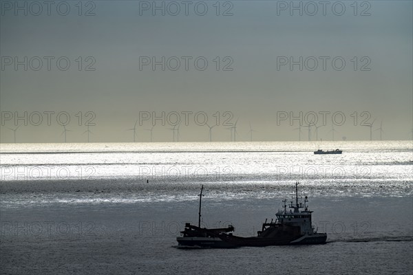 Shipping traffic off Zoutelande province of Zeeland, offshore wind farm, Walcheren peninsula,