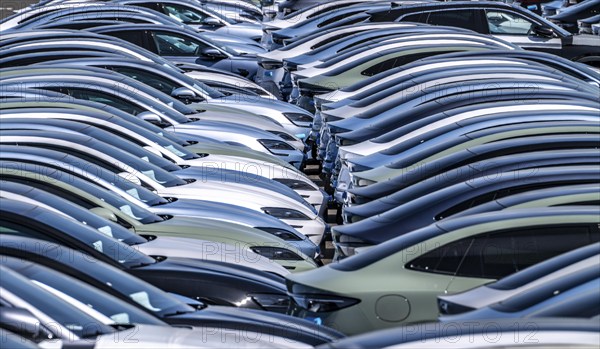 Storage area for new cars in the port of Vlissingen-Oost, vehicles are temporarily stored on over