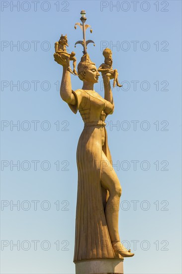 Imperia with Pope Martin V and King Sigismund, statue by Peter Lenk, Lake Constance,