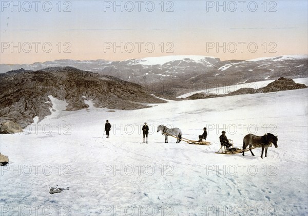 Folgefond glacier, Hardangerfjord, Norway, View from 1885, Historical, digitally restored