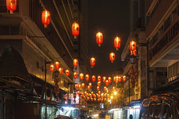 Chinese market with lanterns at night in Kuala Lumpur, Malaysia, Asia
