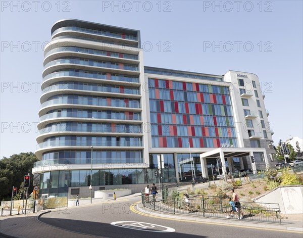 Modern architecture of Hilton Hotel, Bournemouth, Dorset, England, UK