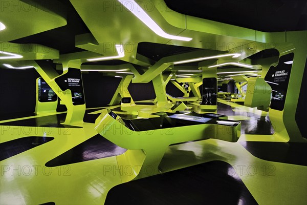 Futuristic exhibition Level Green with three-dimensional network, Autostadt, Wolfsburg, Lower