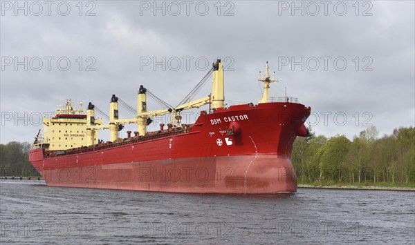 Cargo ship DSM Castor travelling through the Kiel Canal, Kiel Canal, Schleswig-Holstein, Germany,