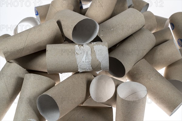 Pile, mountain of empty, used toilet paper rolls