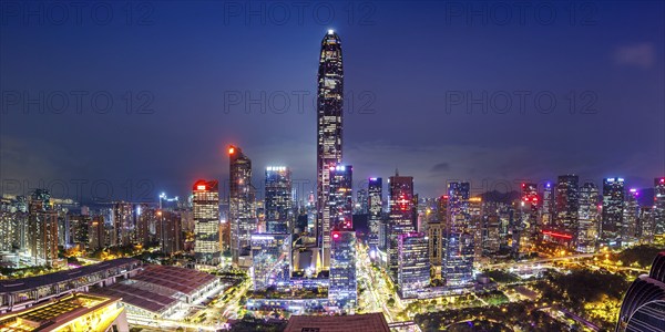 Shenzhen skyline with skyscrapers city centre downtown at night panorama in Shenzhen, China, Asia