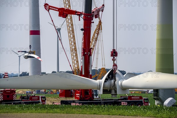 Dismantling of a wind power plant in a wind farm near Issum, 9 older wind turbines from the