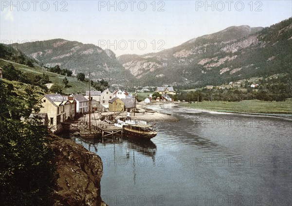 Eide Hardanger from the south, Hardangerfjord, Norway, View from 1885, Historical, digitally